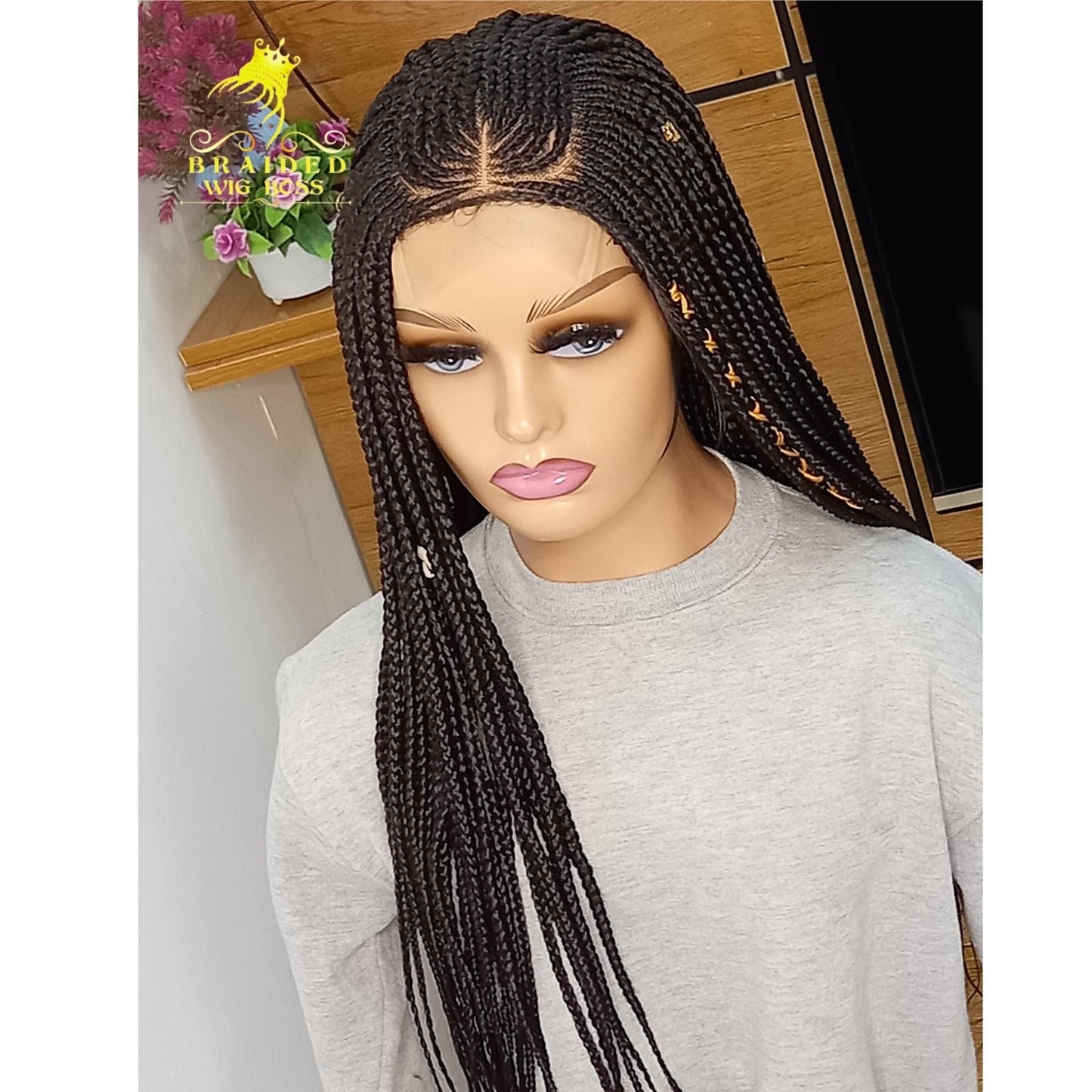 Cornrow Wig on 4x4 Lace Front 30" Long Box Braid Braided Wig for Black Women in Color 2 Handmade Protective Hairstyle Natural Looking Braids