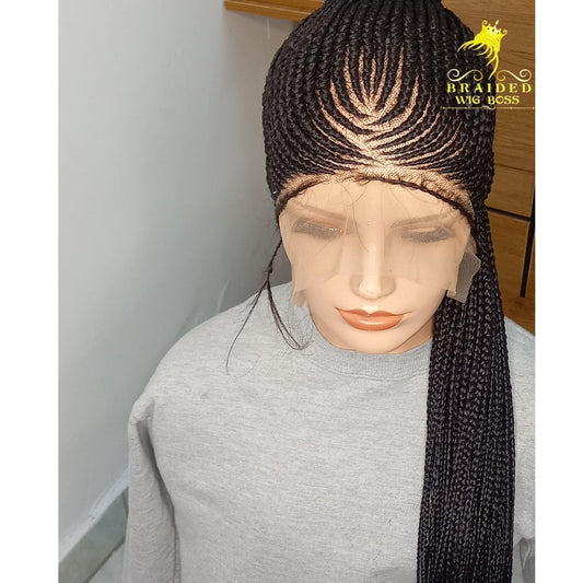 Updo Cornrow Wig on 360 Braided Lace Wig 30 Inches Glueless African Braided Wig for Black Women Box Braid Lace Front Human Hair Baby Hairs - BRAIDED WIG BOSS